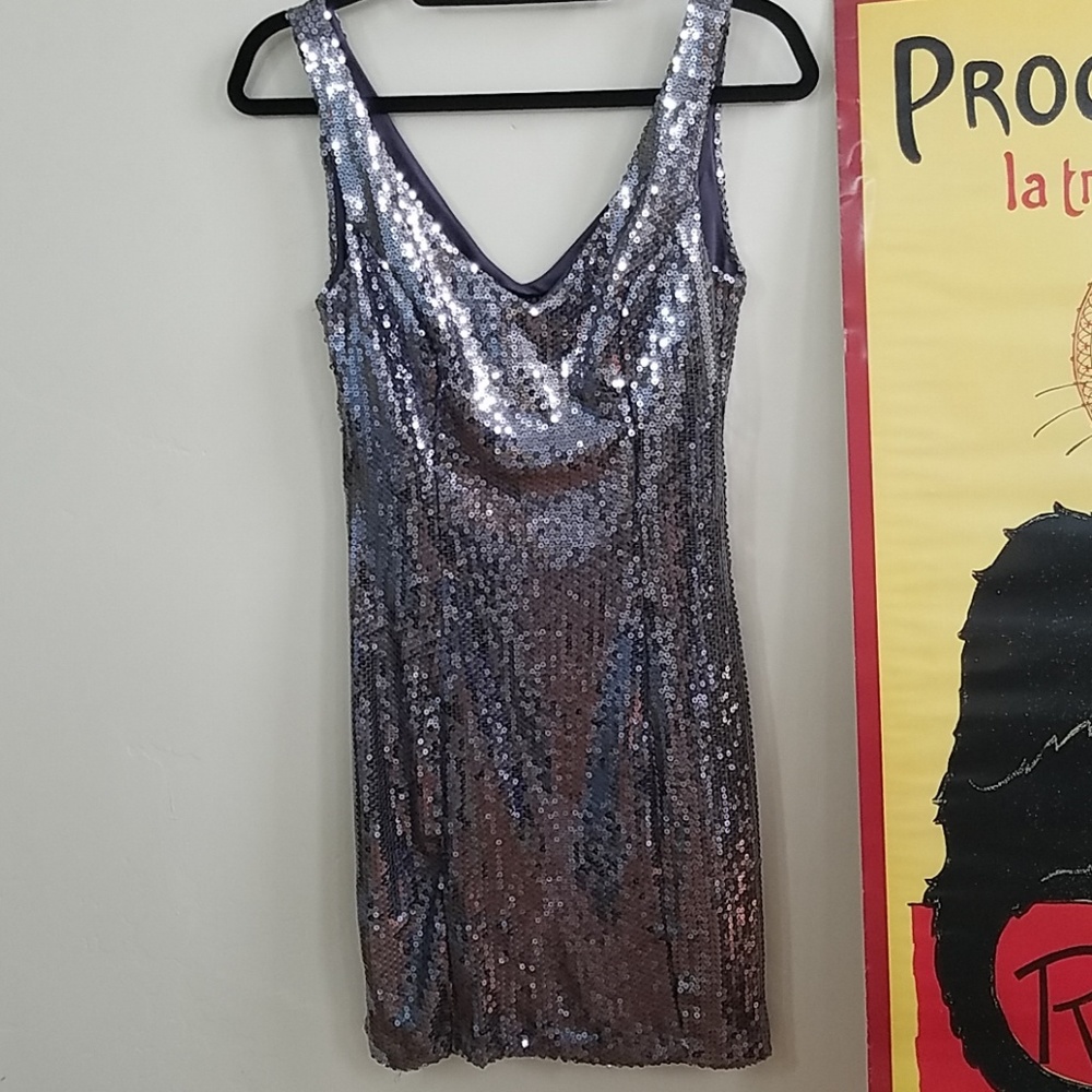 Blue sequin body con dress